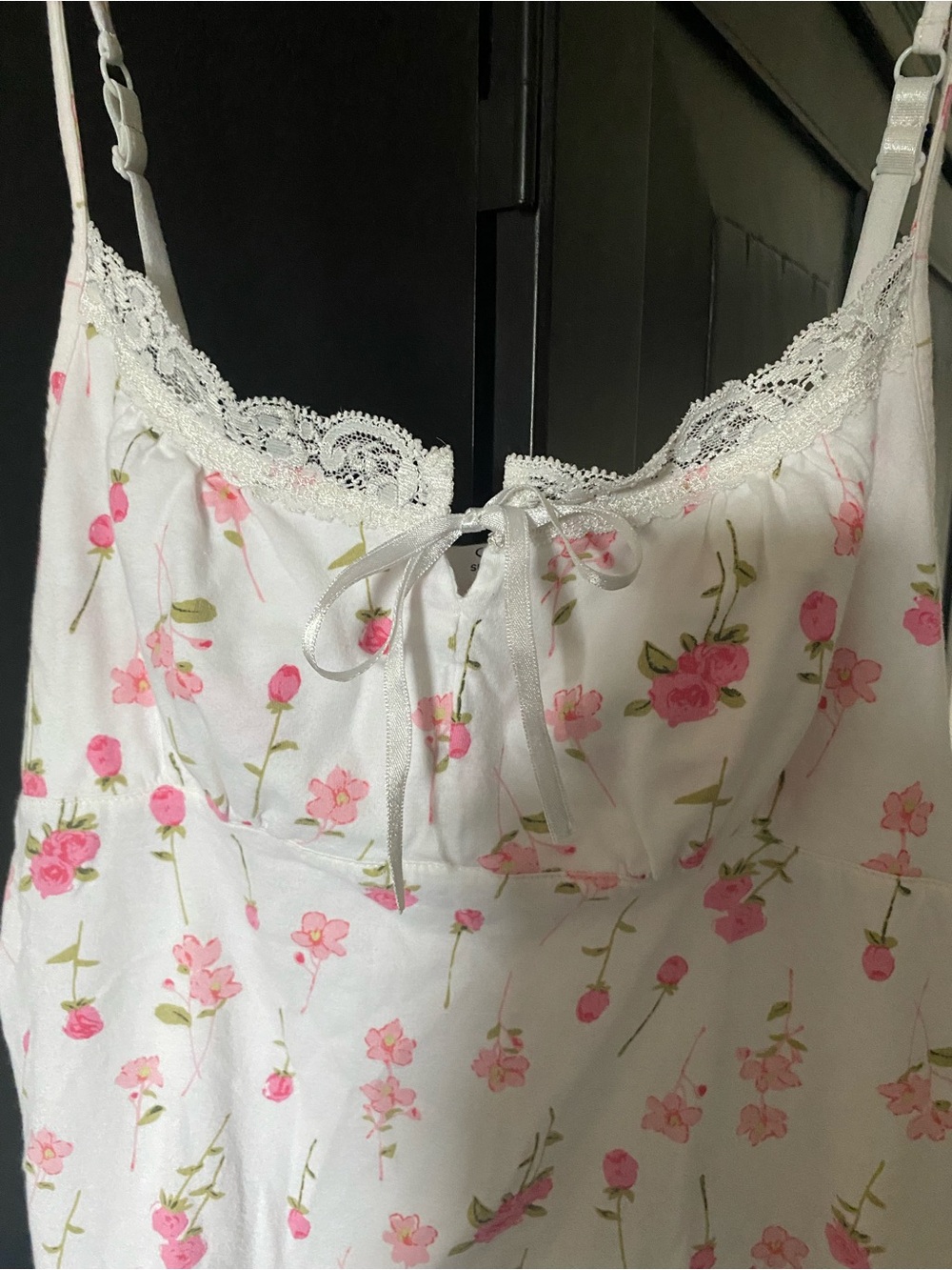 Pink Floral Pointelle Nightie by Q.U.E. Sweetheart Neckline L New - Picture 3 of 5